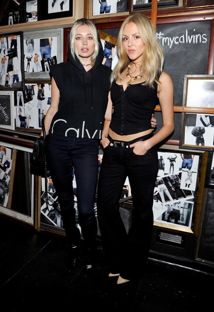 Singer-songwriter Caroline Vreeland (L) and internet personality Shea Marie attend the Calvin Klein Jeans hosted music event in Los Angeles to celebrate the fall 2015 ad campaign at The Lyric Theatre on October 16, 2015 in Los Angeles, California