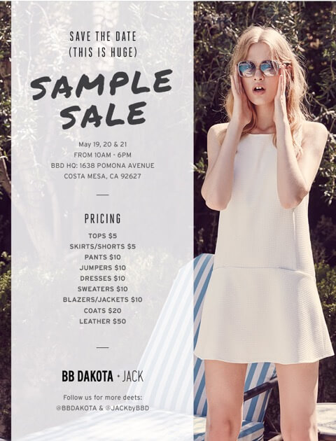 BB Dakota Jack Spring Sample Sale LA Guestlist