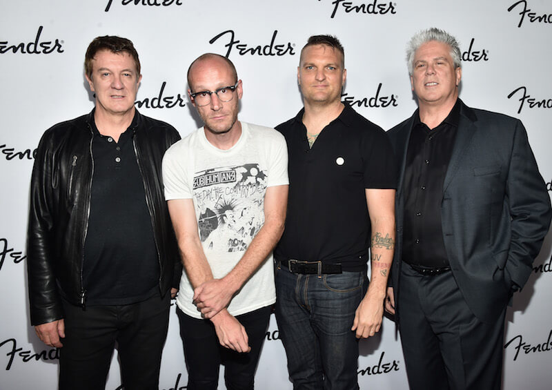 (L-R) CEO, Fender, Andy Mooney, musicians Matt Maust, Nathan Willett of Cold War Kids, and EVP, Fender, Richard McDonald attend the Fender Hollywood office Grand Opening with exclusive performances By Cold War Kids and Bleached on September 22, 2016 in Los Angeles, California