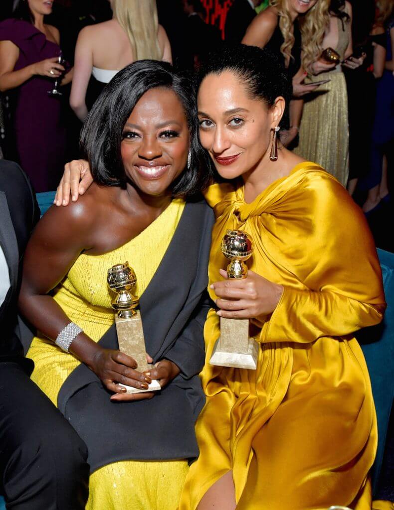 Actresses Viola Davis (L) and Tracee Ellis Ross attends The 2017 InStyle and Warner Bros. 73rd Annual Golden Globe Awards Post-Party at The Beverly Hilton Hotel on January 8, 2017 in Beverly Hills, California