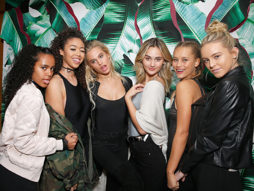 Models Ava Dash (L), Bella Harris (2nd from L) Meredith Mickelson (3rd from L), Suede Brooks (3rd from R) and Ally Johnson (R) attend L.A. Hearts + PacSun celebrate 2017 Spring Swimwear Collection at Delilah on January 25, 2017 in Los Angeles, California