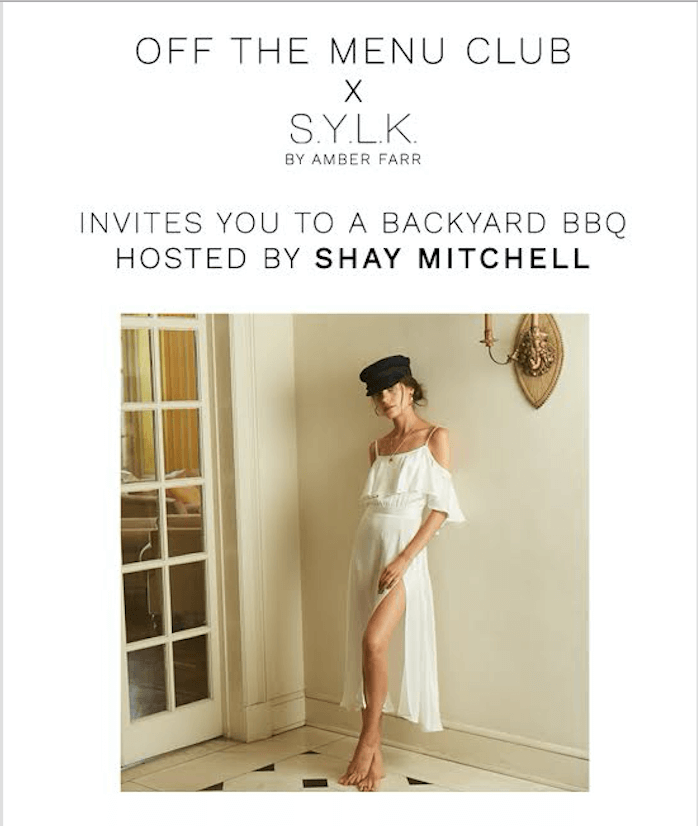 Off The Menu Club x SYLK BBQ with Shay Mitchell - LA Guestlist