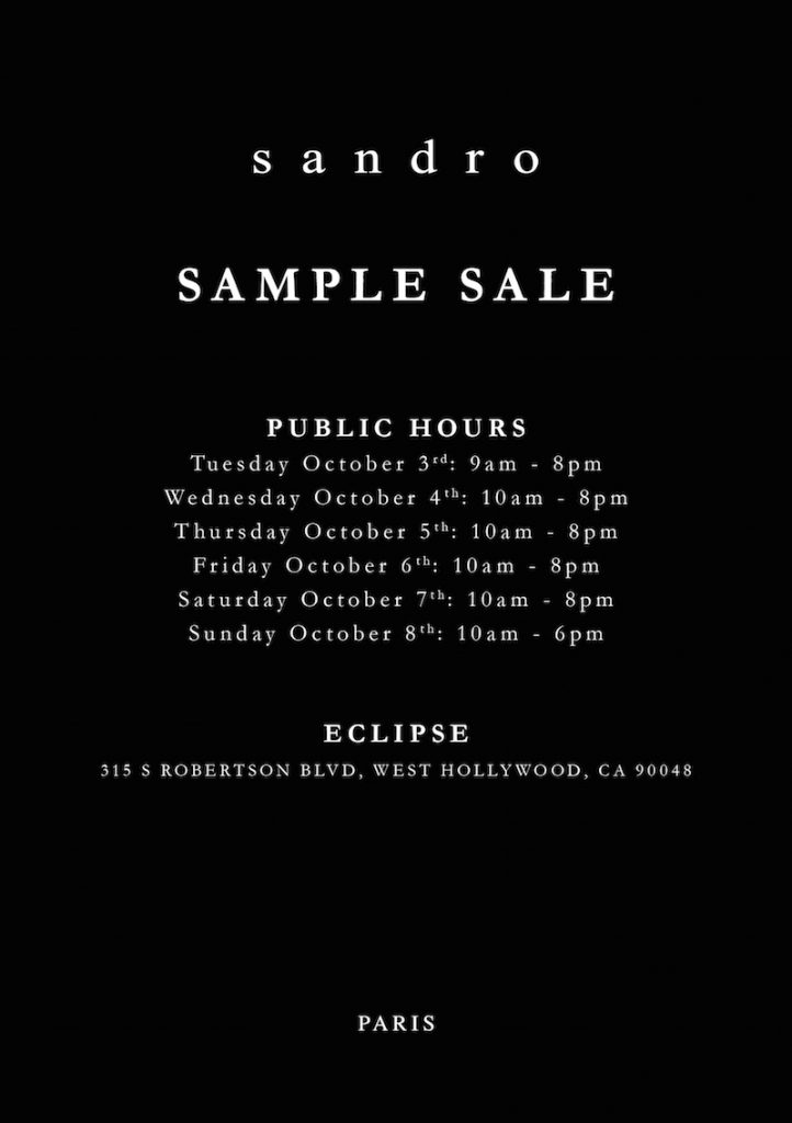 Eclipse Presents Sandro Sample Sale LA Guestlist