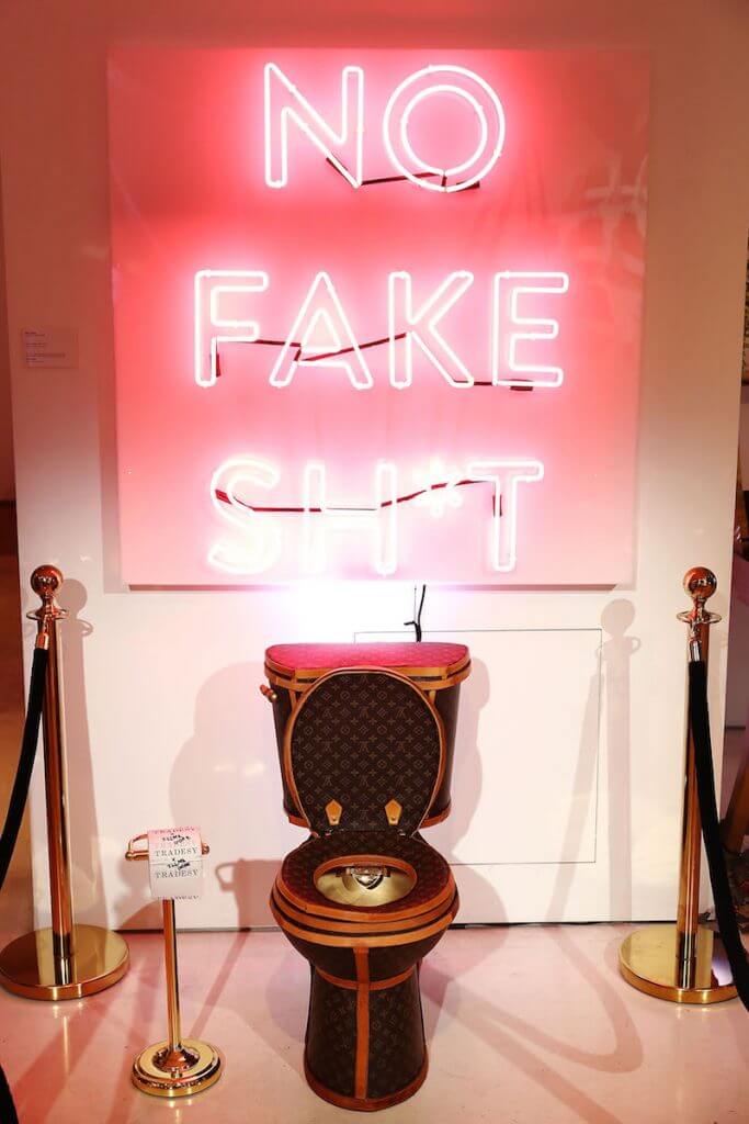 A general view of the $100,000 Louis Vuitton Toilet by Artist Illma Gore at the Tradesy Showroom Opening on November 8, 2017 in Santa Monica, California
