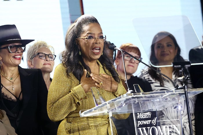 Oprah Winfrey (C) accepts an award onstage during Variety's Power of Women presented by Lifetime at Wallis Annenberg Center for the Performing Arts on September 28, 2022 in Beverly Hills, California