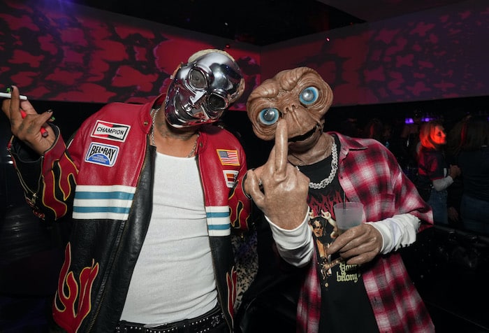 Tyga (R) and guest attend the Casamigos Halloween Party Returns in Beverly Hills on October 28, 2022 in Beverly Hills, California