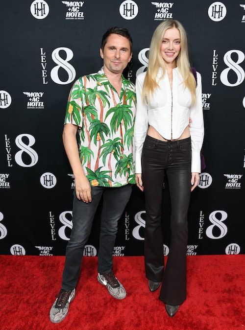 Matt Bellamy of Muse and Elle Evans Bellamy attend Level 8 Grand Opening Party At Moxy Downtown LA on September 13, 2023 in Los Angeles, California